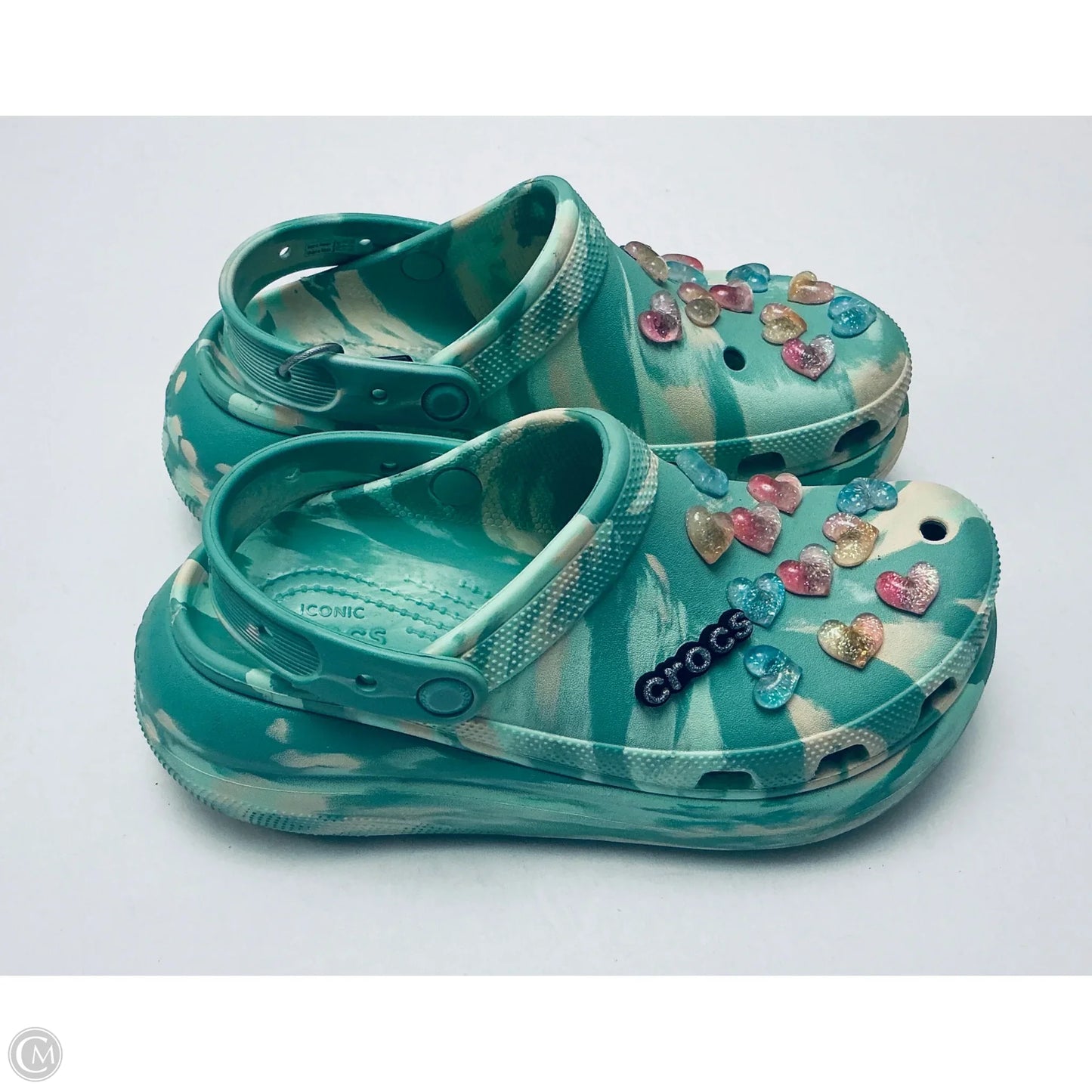 Sandals Heels Platform By Crocs In Teal, Size: 9