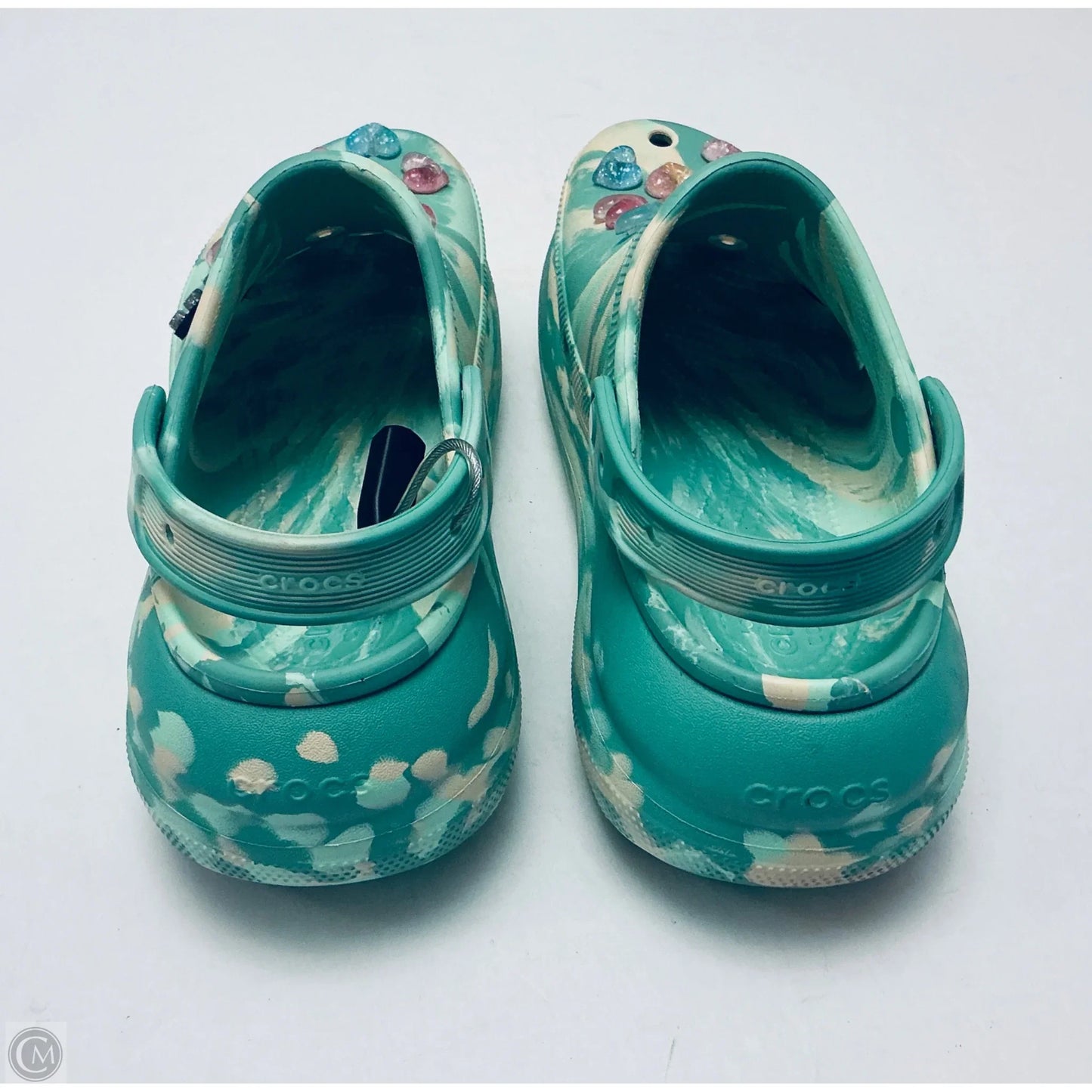 Sandals Heels Platform By Crocs In Teal, Size: 9