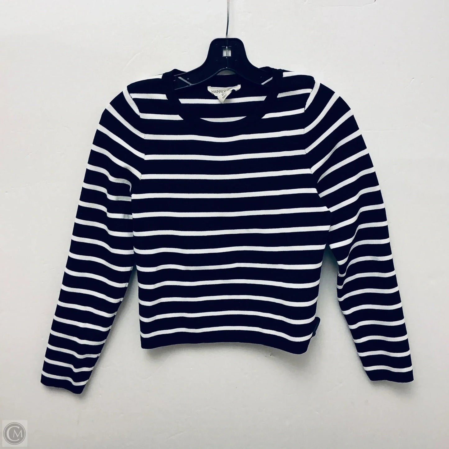 Top Long Sleeve By Happily Grey In Striped Pattern, Size: L