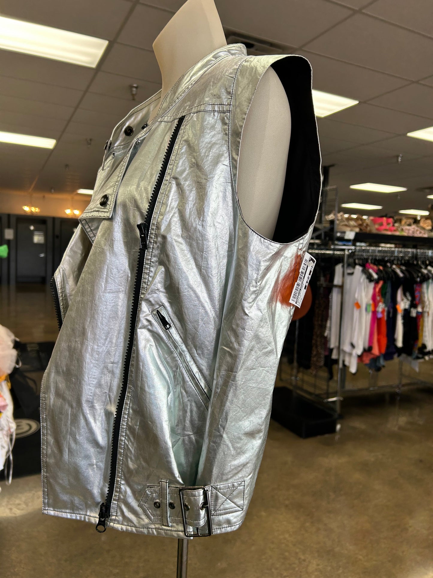 Vest Designer By Rebecca Minkoff In Silver, Size:S