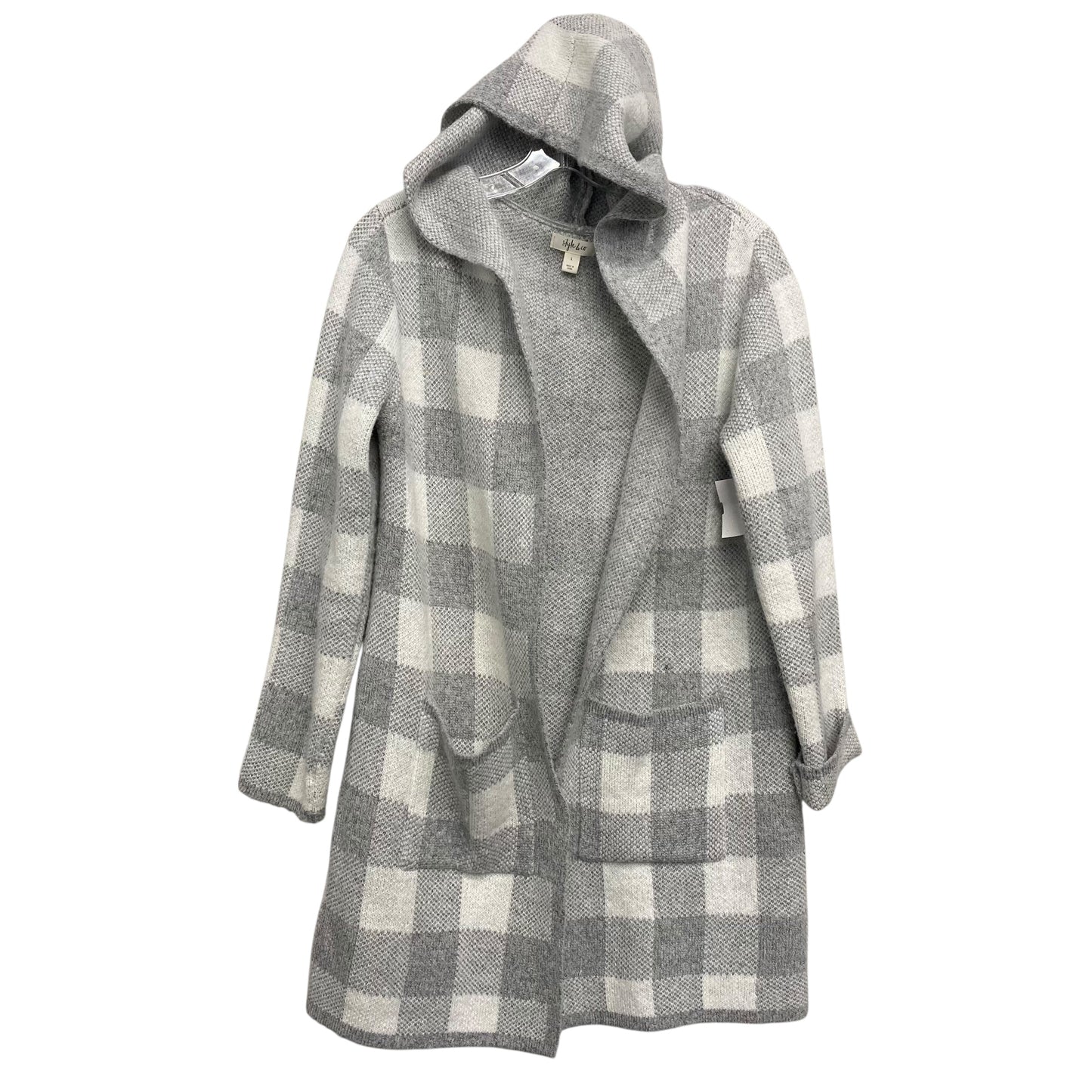 Sweater Cardigan By Style And Company In Grey & White, Size:L