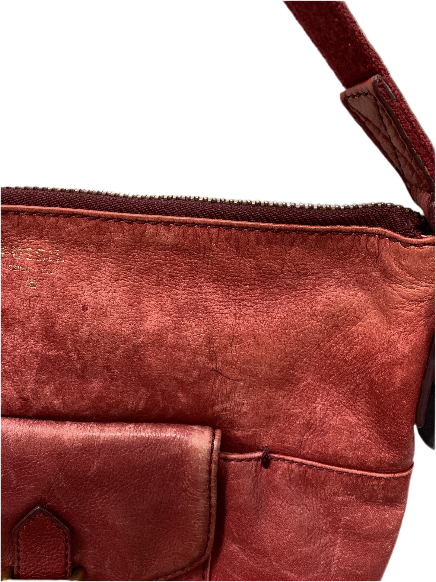 Handbag By Fossil In Red & Silver, Size:Medium