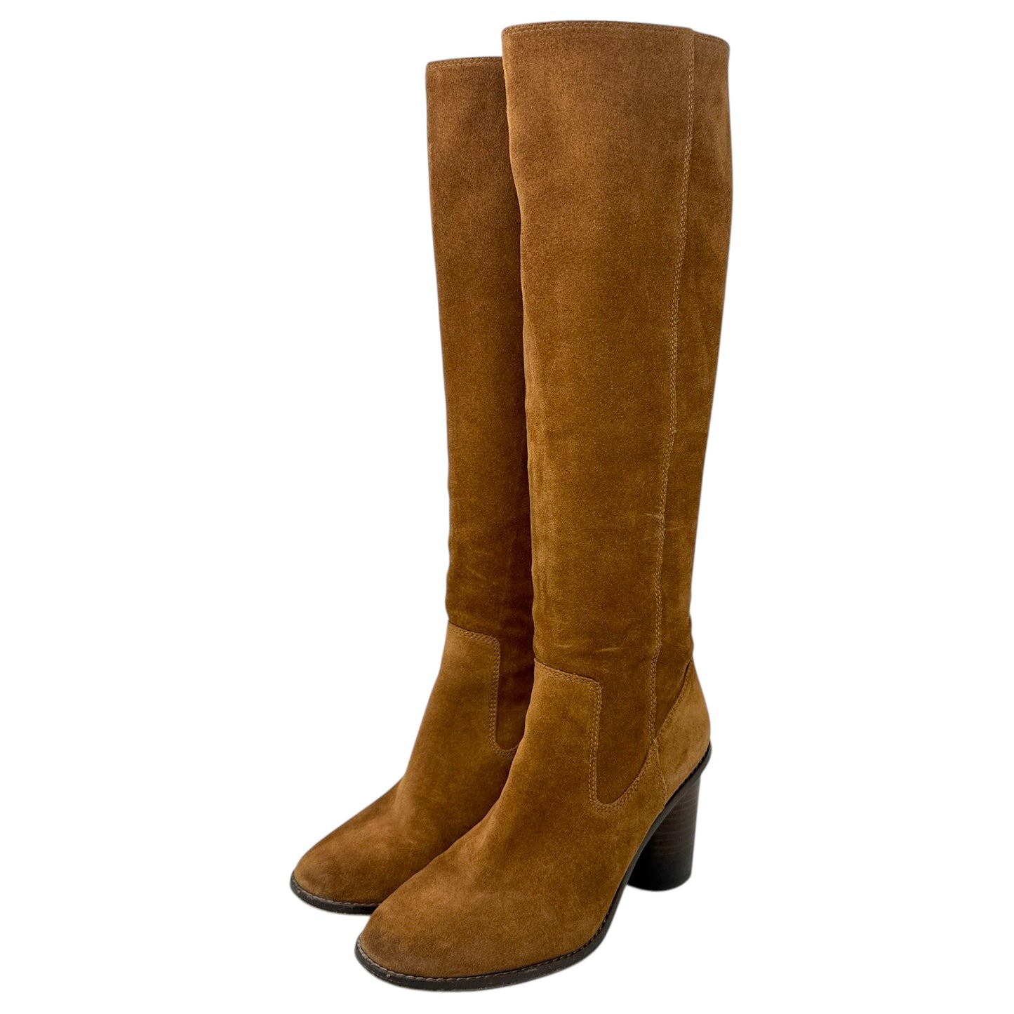 Ombre Heeled Boots In Saddle Suede Designer By Coach In Tan, Size: 8.5