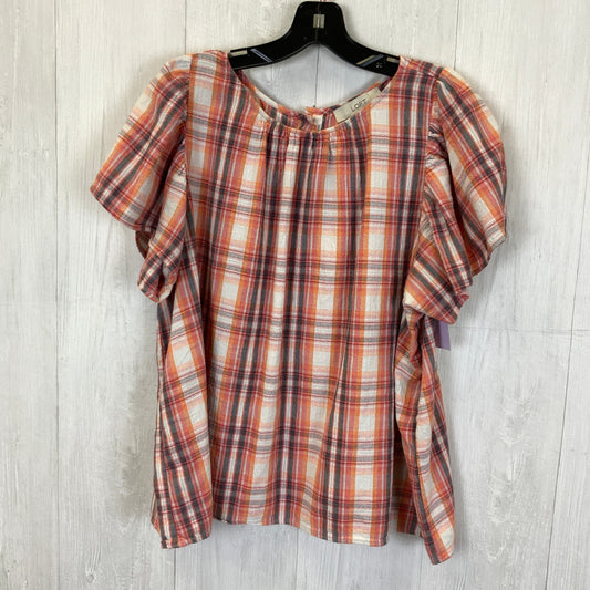 Plaid Pattern Top Short Sleeve Loft, Size Xl