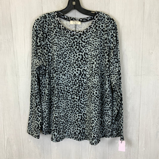 Top Long Sleeve Basic By Zenana Outfitters In Leopard Print, Size: Xl