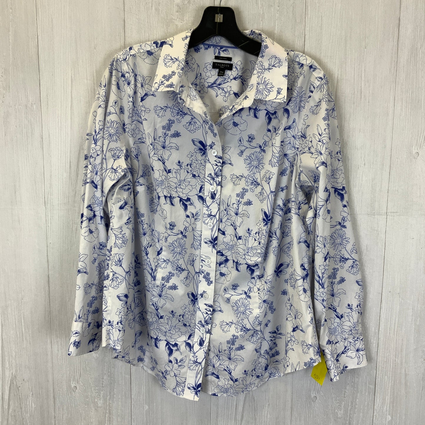 Blouse Long Sleeve By Talbots In Blue & White, Size: Xl