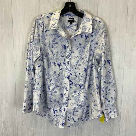 Blouse Long Sleeve By Talbots In Blue & White, Size: Xl