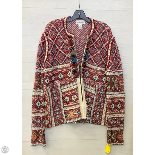 Sweater Cardigan By Peck And Peck In Red & White, Size: Xl