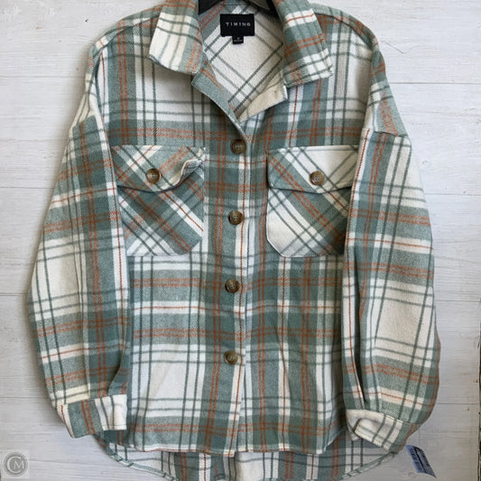 Jacket Shirt By Timing In Green & White, Size: M