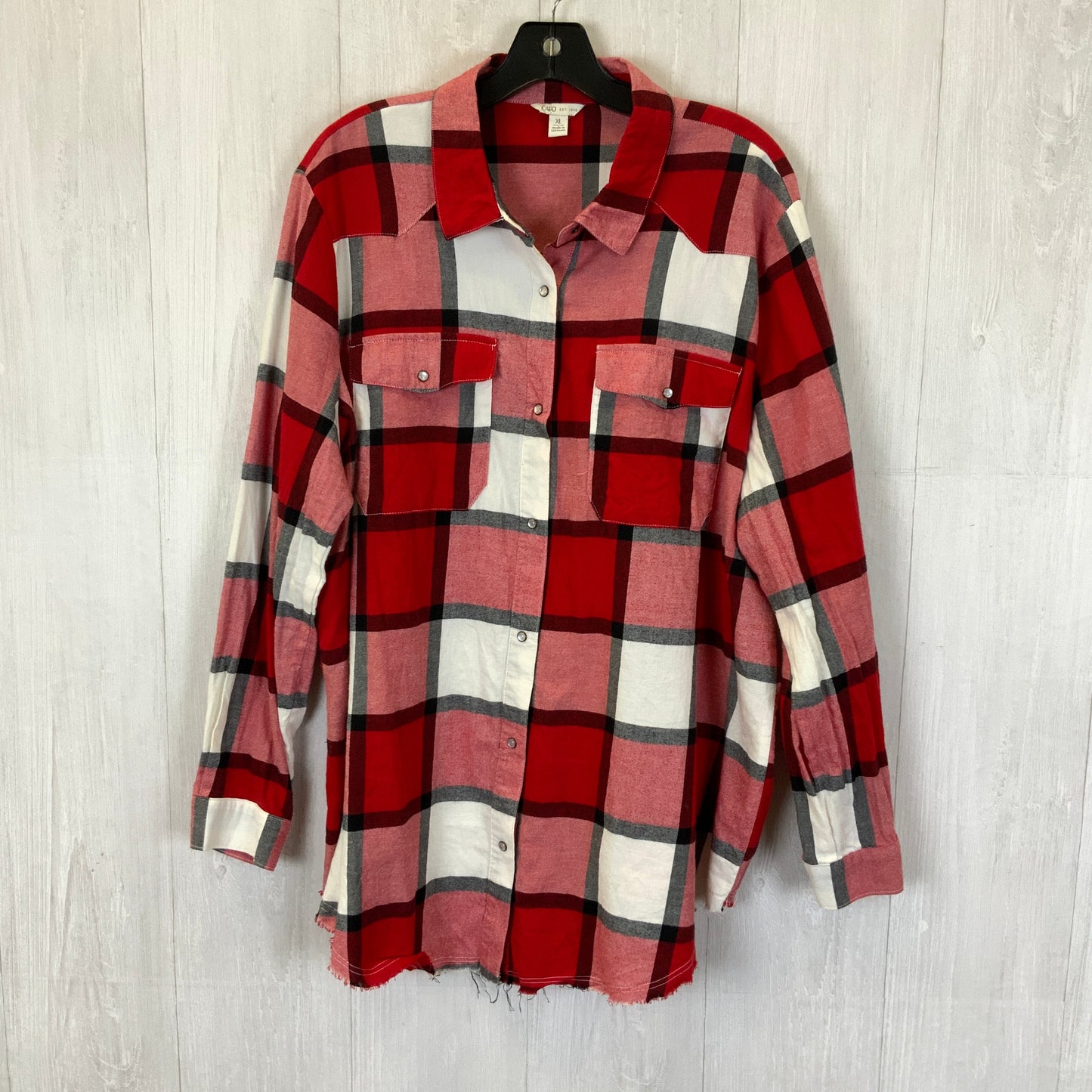 Top Long Sleeve By Cato In Plaid Pattern, Size: Xl