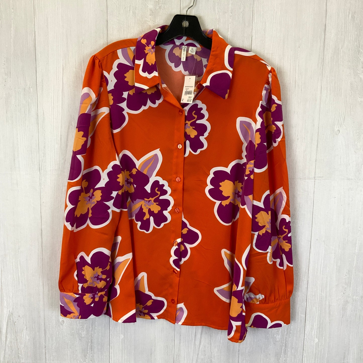 Top Long Sleeve By Cato In Orange & Purple, Size: Xl