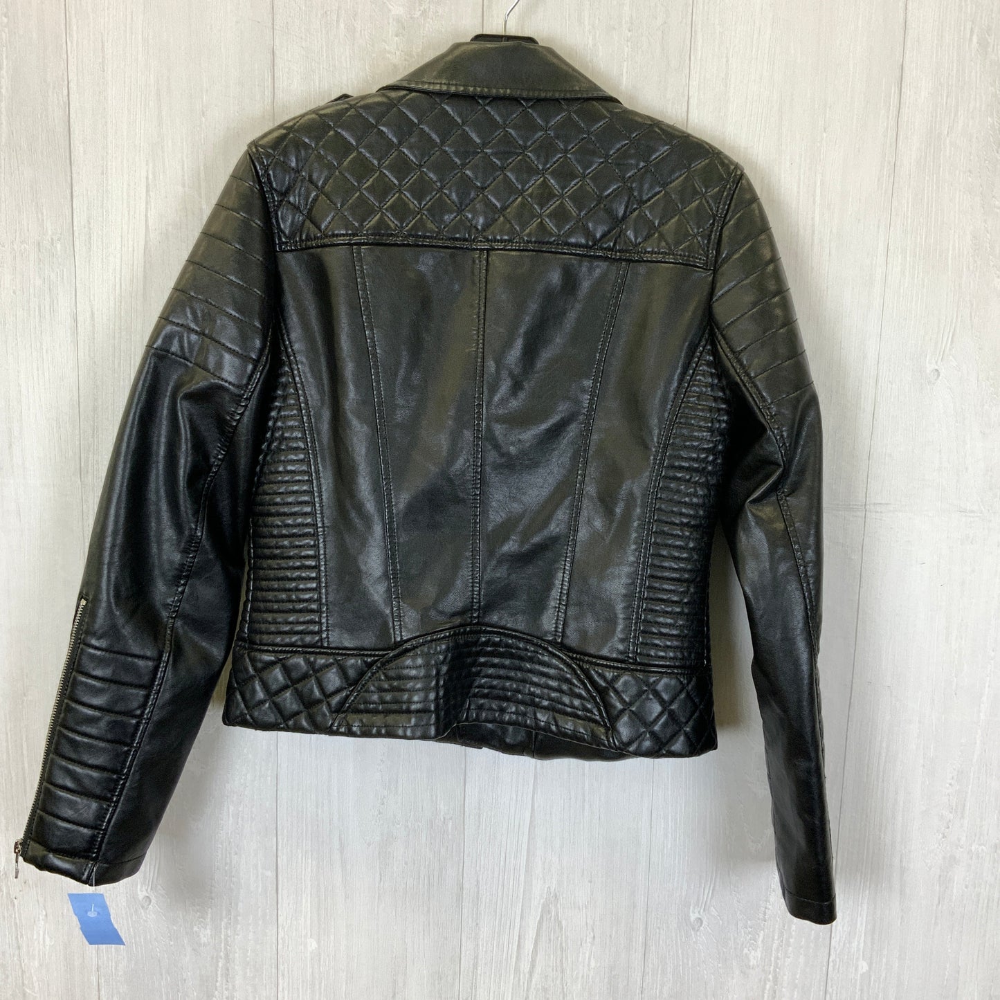 Jacket Moto By Clothes Mentor In Black & Silver, Size: L