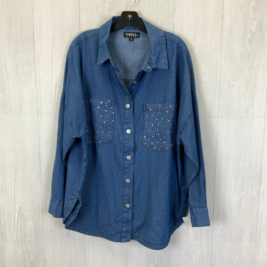 Jacket Shirt By Clothes Mentor In Blue Denim, Size: 3x