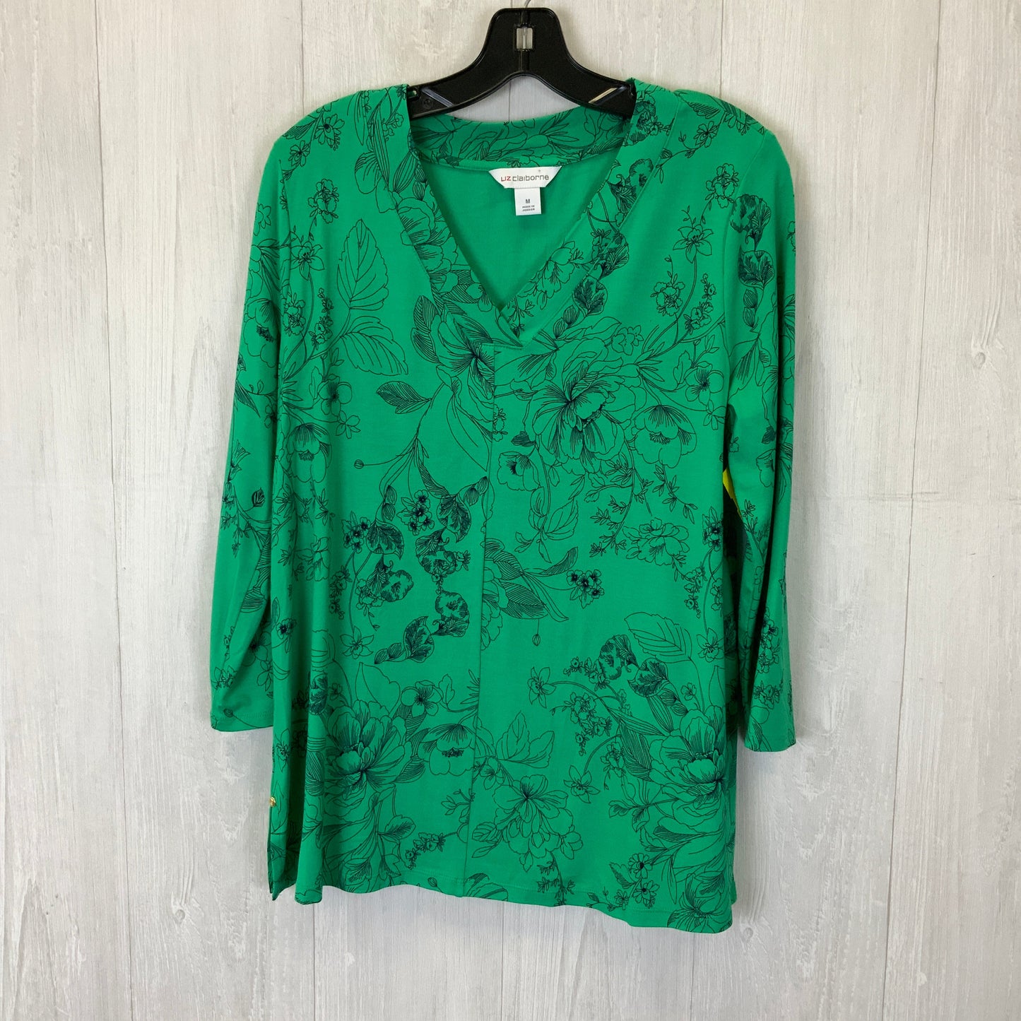 Top 3/4 Sleeve By Liz Claiborne In Green, Size: M