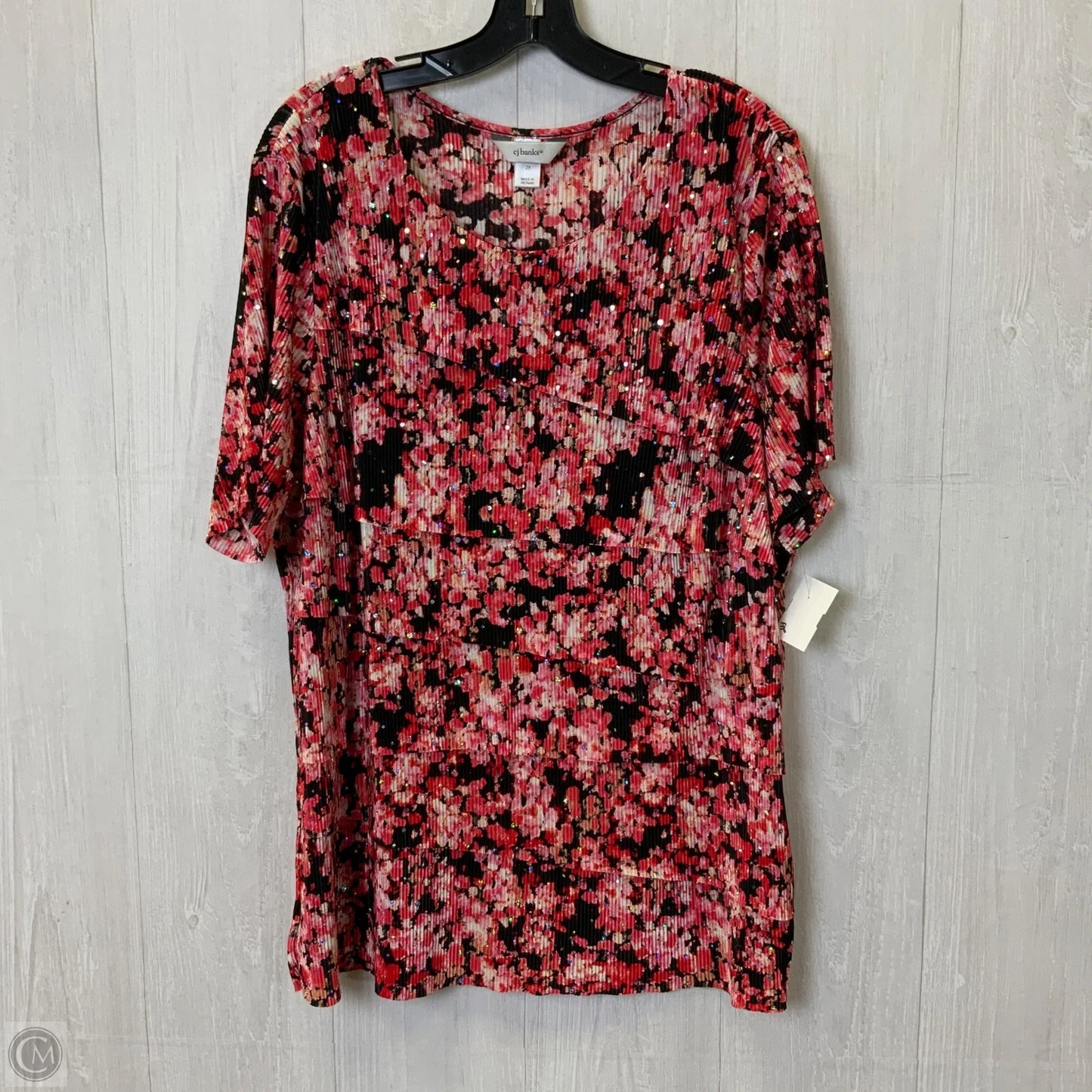 Top Short Sleeve By Cj Banks In Black & Pink, Size: 2x