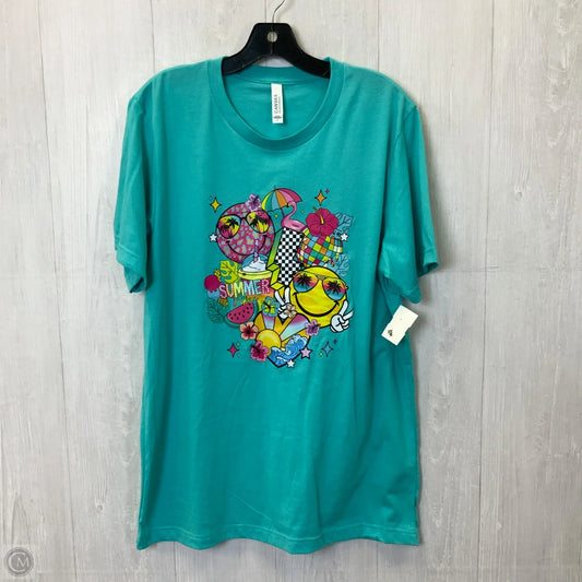 Top Short Sleeve By Bella + Canvas In Teal, Size: L