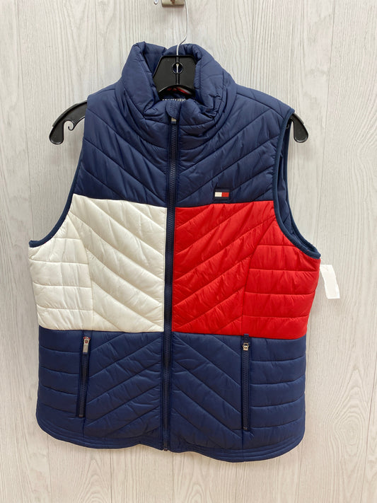 Vest Puffer & Quilted By Tommy Hilfiger In Blue & Red & White, Size: L