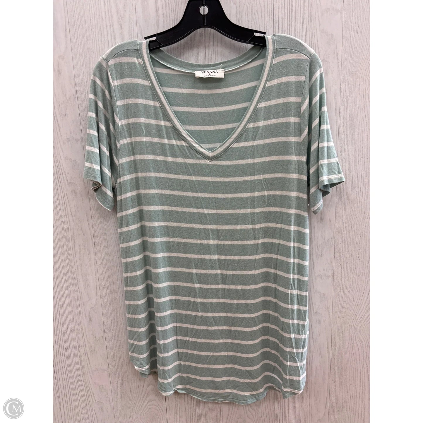 Top Short Sleeve Basic By Zenana Outfitters In Striped Pattern, Size: L