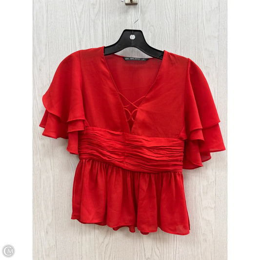 Top Short Sleeve By Zara Basic In Red, Size: Xs
