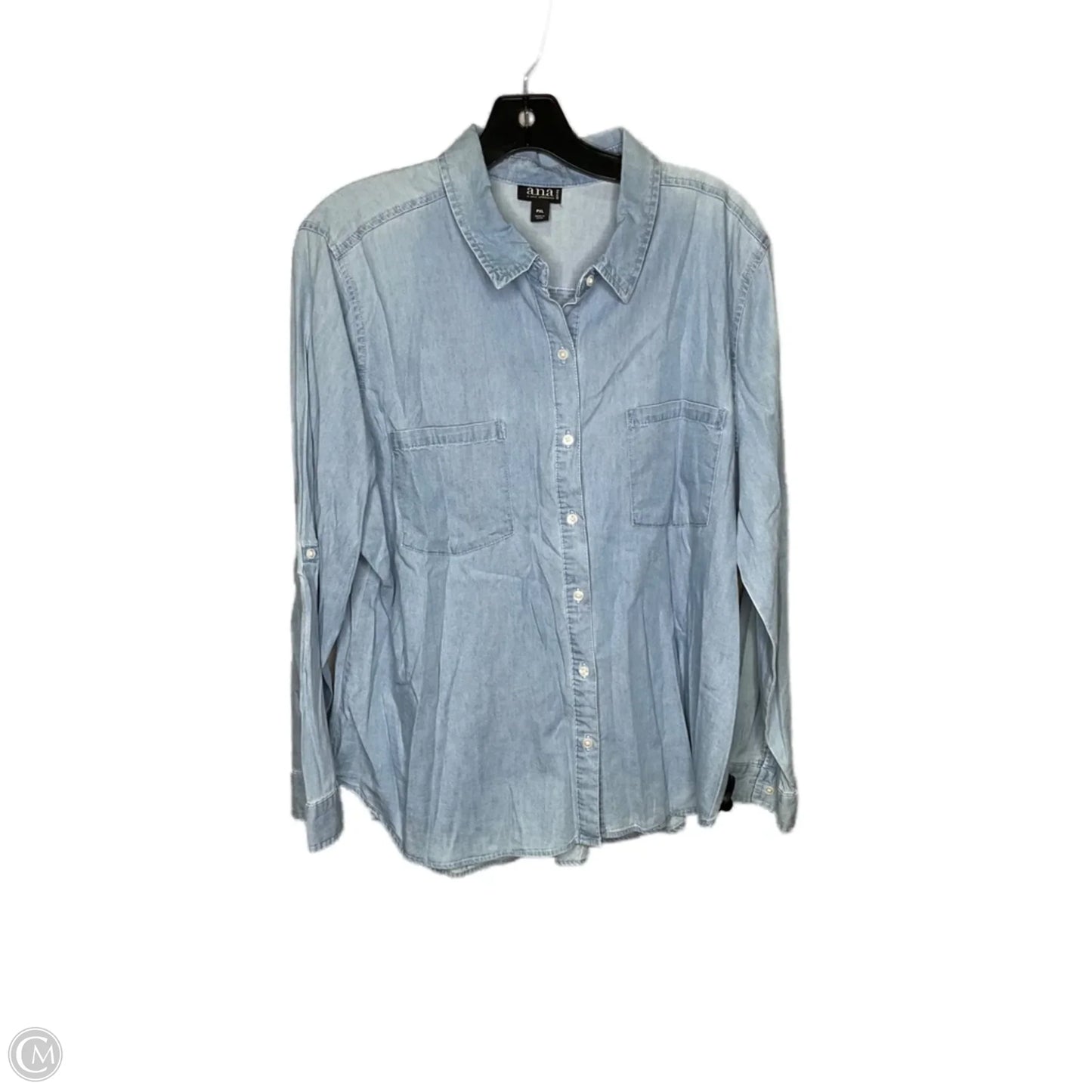 Top Long Sleeve By Ana In Blue Denim, Size: Xlp