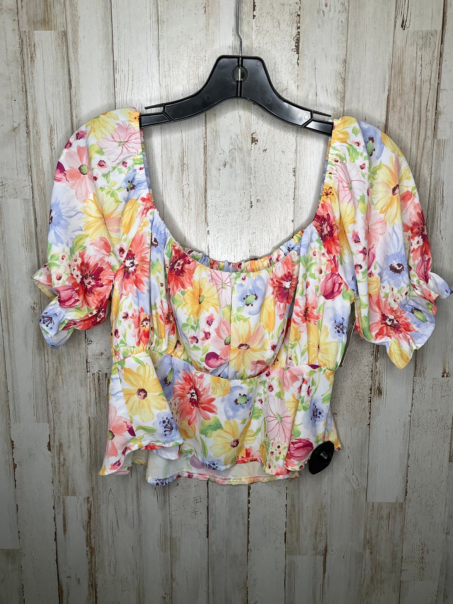 Floral Print Top Short Sleeve Clothes Mentor, Size M
