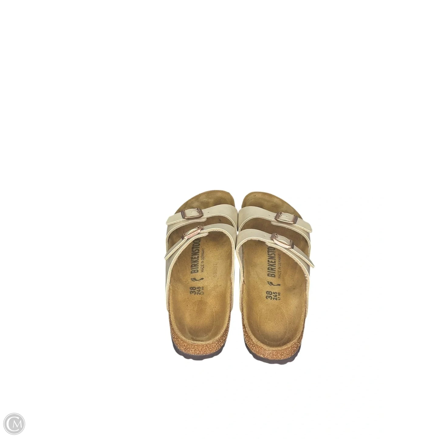 Sandals Flats By Birkenstock In Tan & White, Size: 7.5