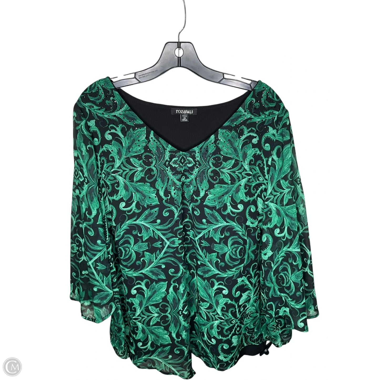 Top Short Sleeve By Roz And Ali In Green, Size: 2x