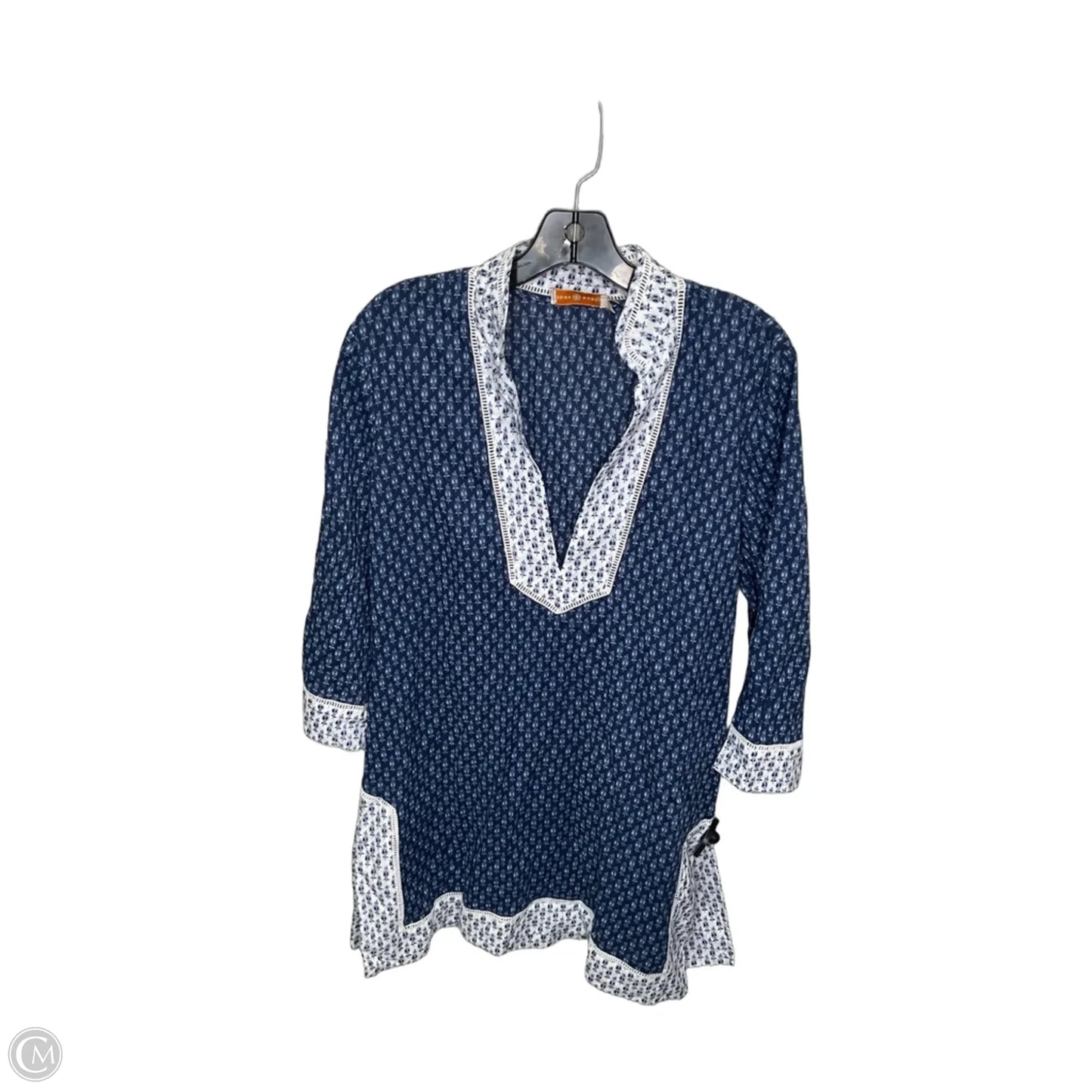 Top 3/4 Sleeve Designer By Tory Burch In Blue, Size: M