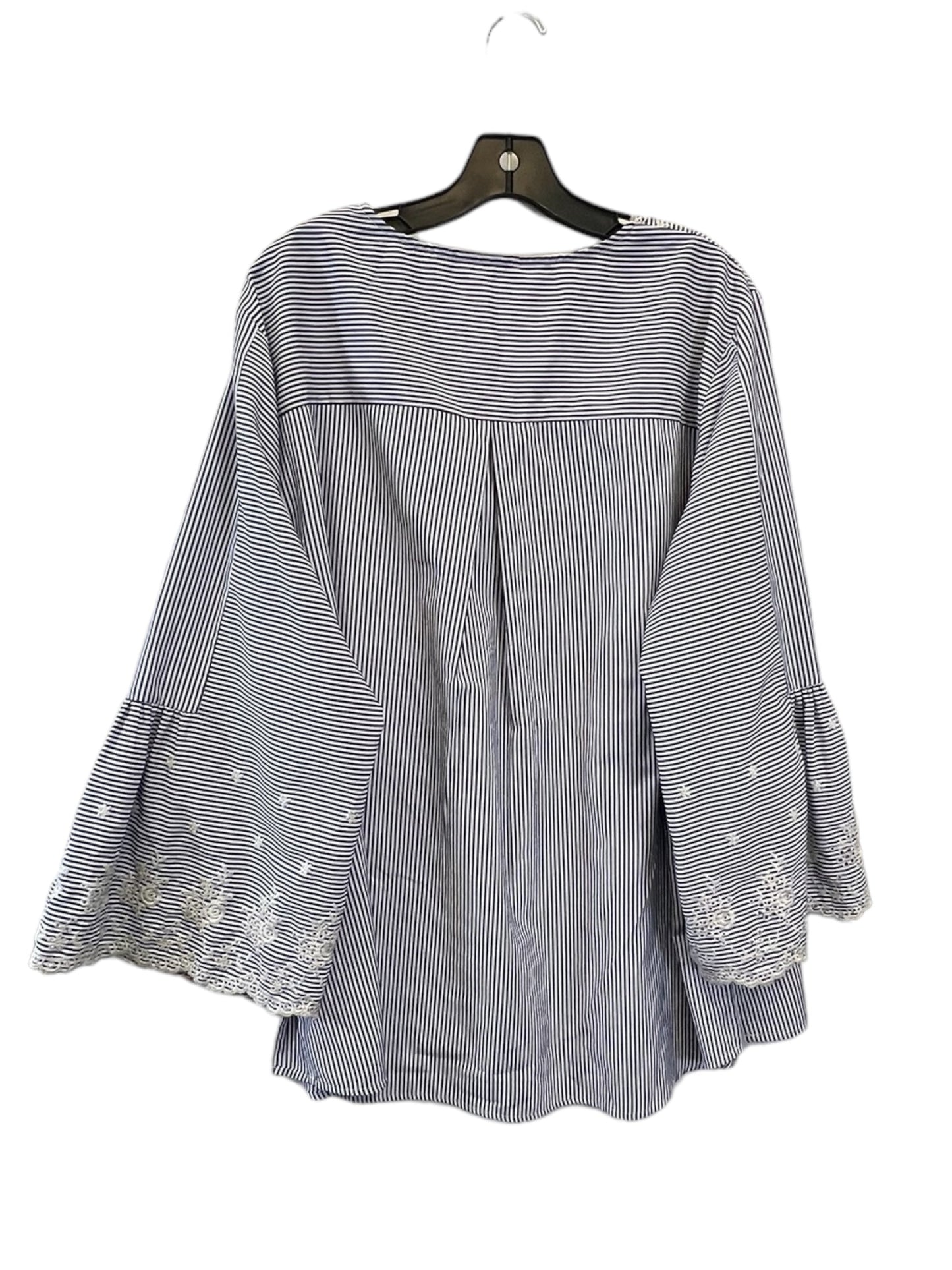 Top Long Sleeve By Rafaella In Blue & White, Size: 3x