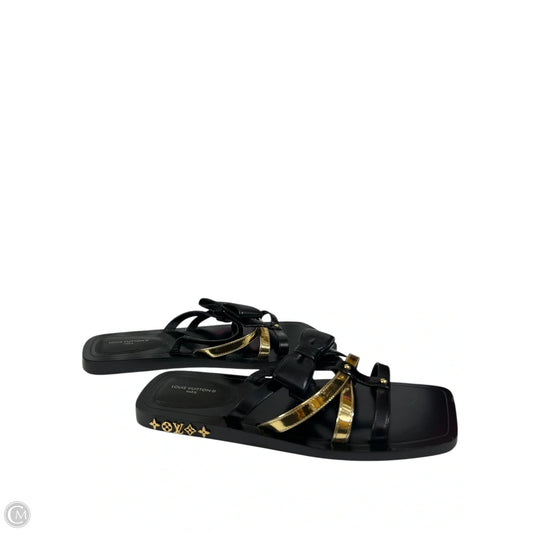 Sandals Luxury Designer By Louis Vuitton In Black & Gold, Size: 7