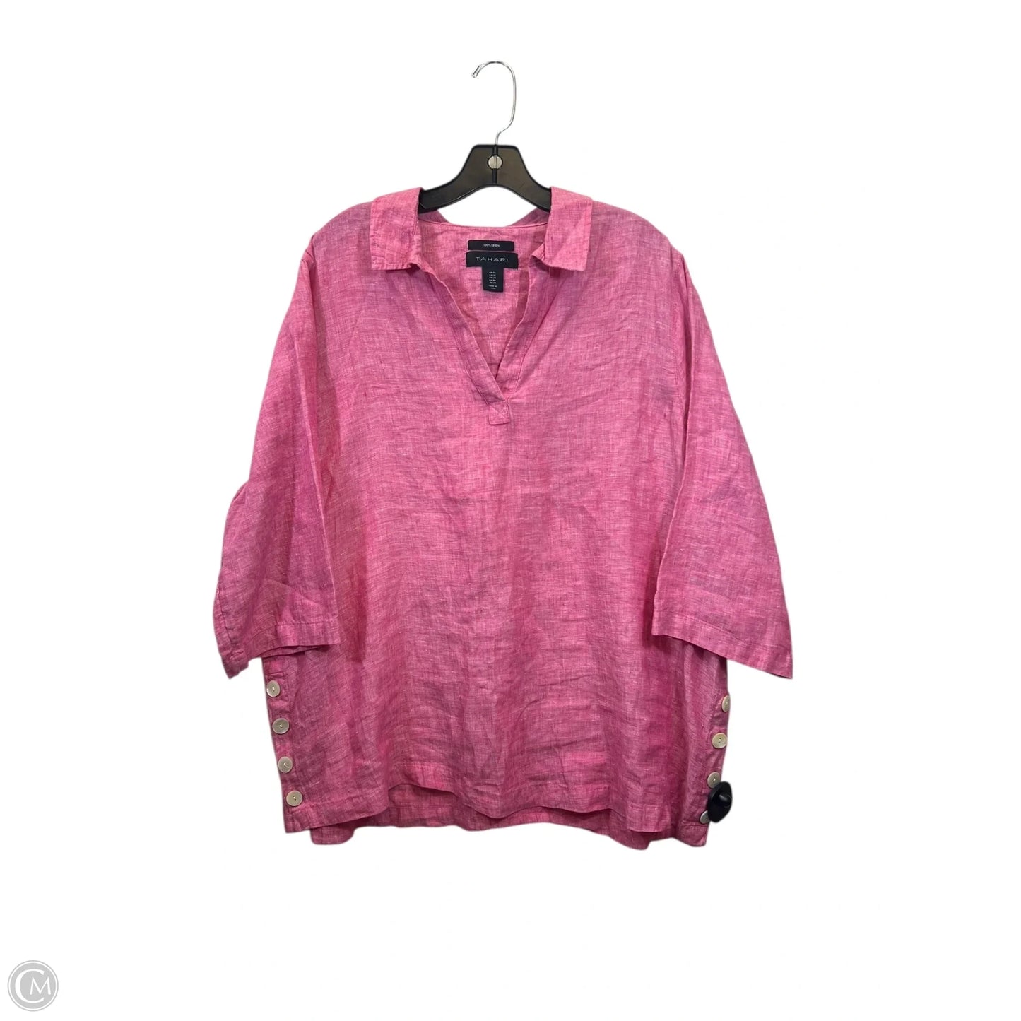 Top Short Sleeve By Tahari By Arthur Levine In Red & White, Size: 1x