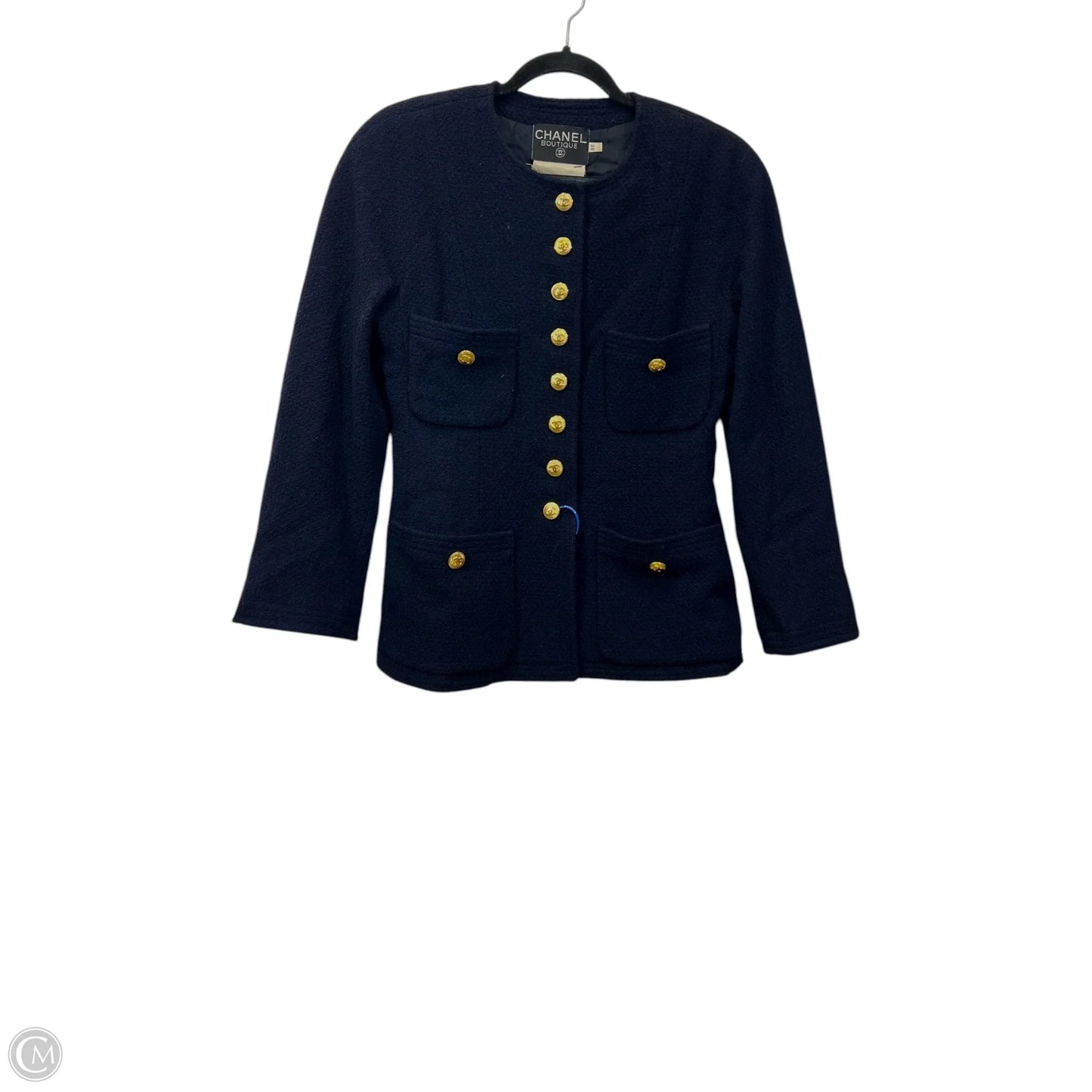 Blazer Luxury Designer By Chanel In Navy, Size: S