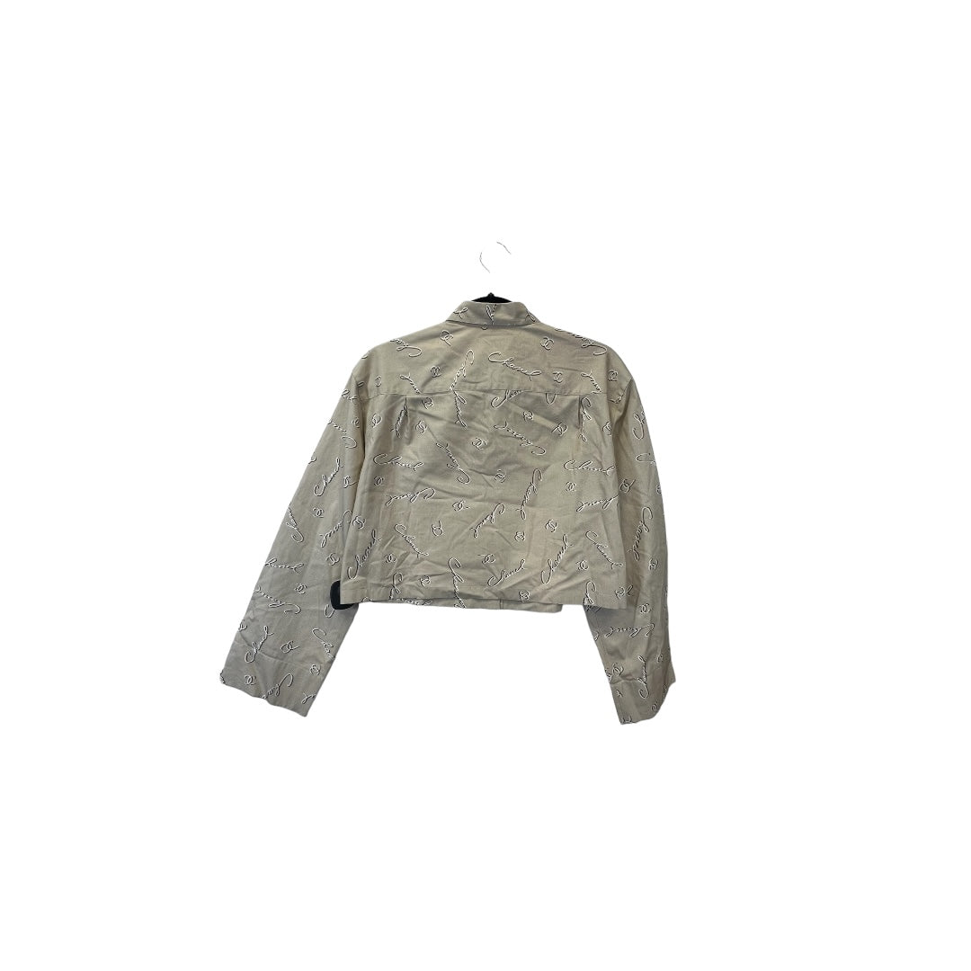 FLASH 50% off - Cream & Tan Top Long Sleeve Luxury Designer Chanel, Size M