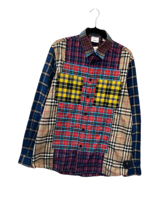 Top Long Sleeve Luxury Designer By Burberry In Plaid Pattern, Size: M