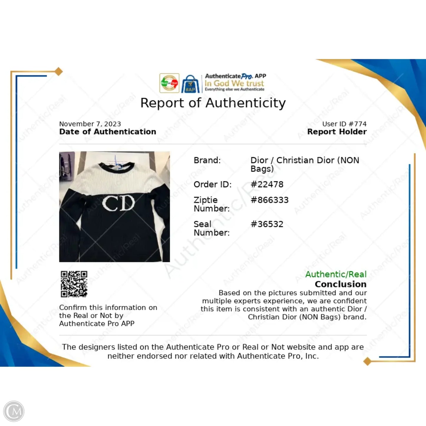 Sweater Luxury Designer By Dior In Black & White, Size: M