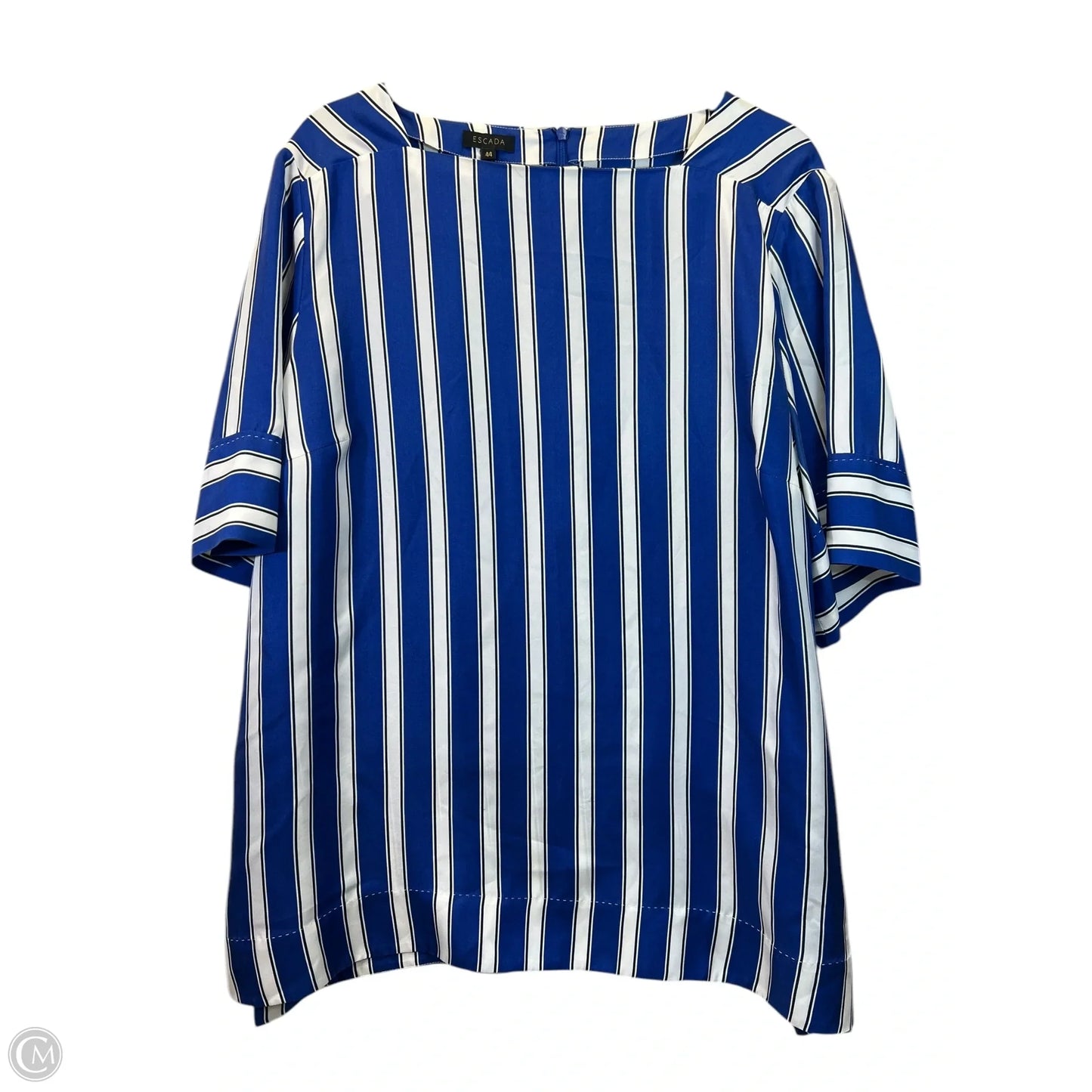 Top Short Sleeve Designer By Escada In Blue & White, Size: Xl