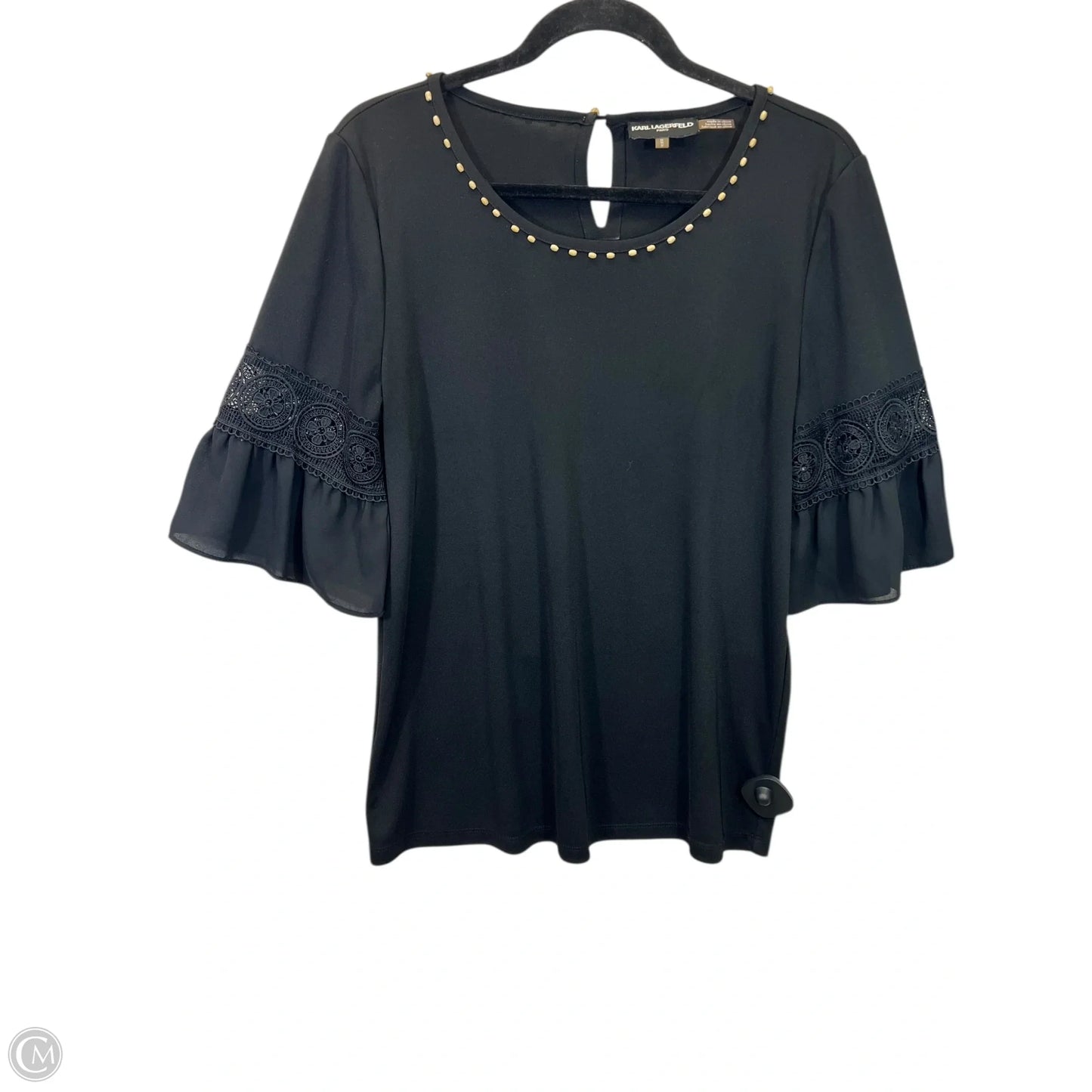 Top Short Sleeve Designer By Karl Lagerfeld In Black, Size: M