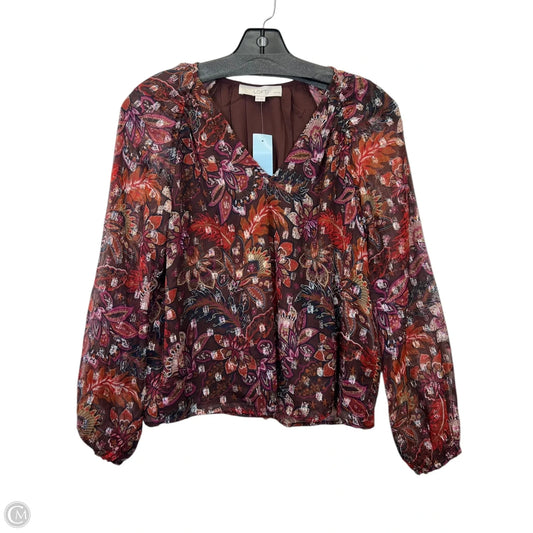 Top Long Sleeve By Loft In Brown & Pink, Size: Xsp