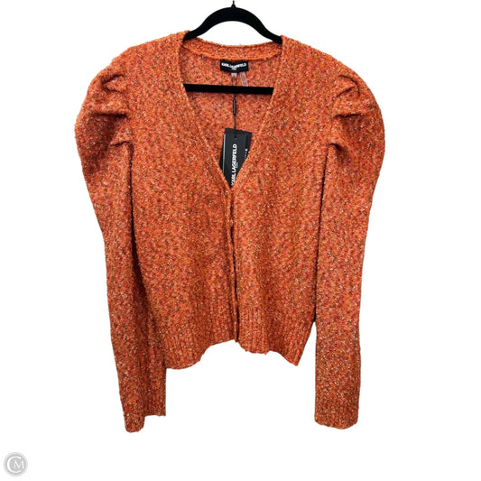 Sweater Cardigan Designer By Karl Lagerfeld In Orange, Size: L