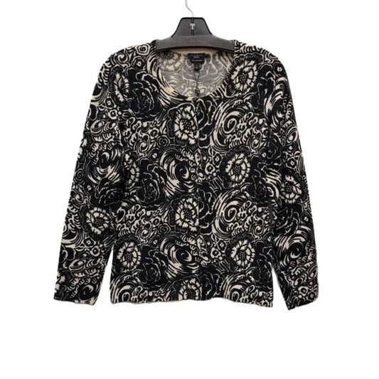 Sweater Cardigan By Talbots In Black & Cream, Size: S