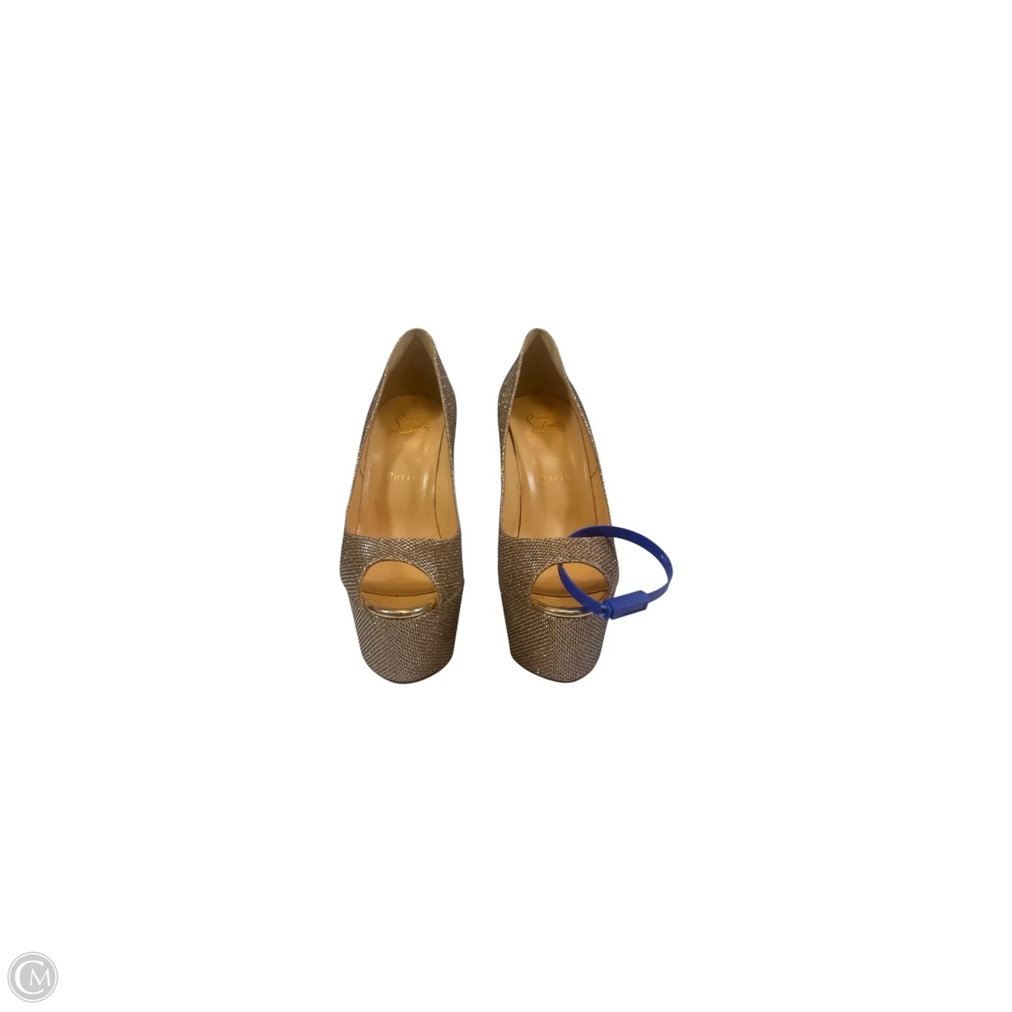 Shoes Luxury Designer By Christian Louboutin In Gold, Size: 8