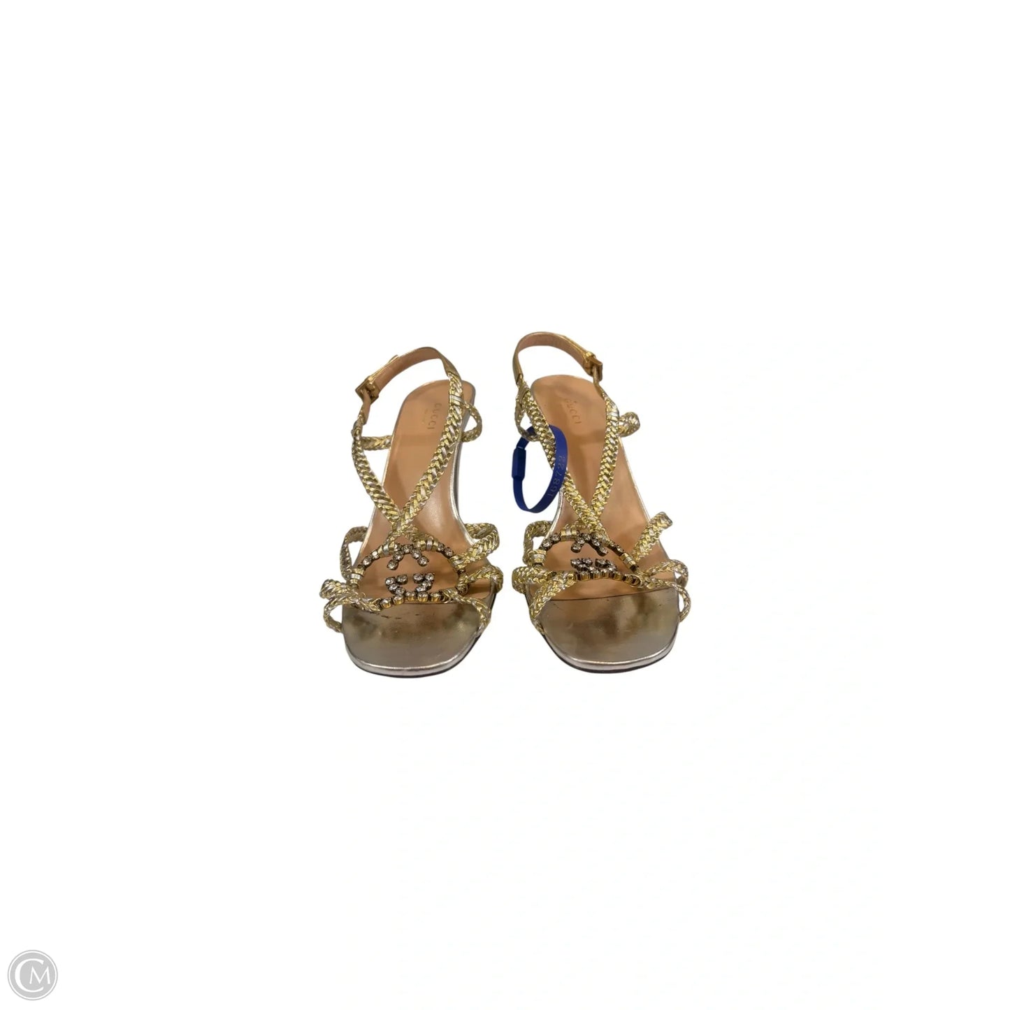 Sandals Luxury Designer By Gucci In Gold & Silver, Size: 10.5