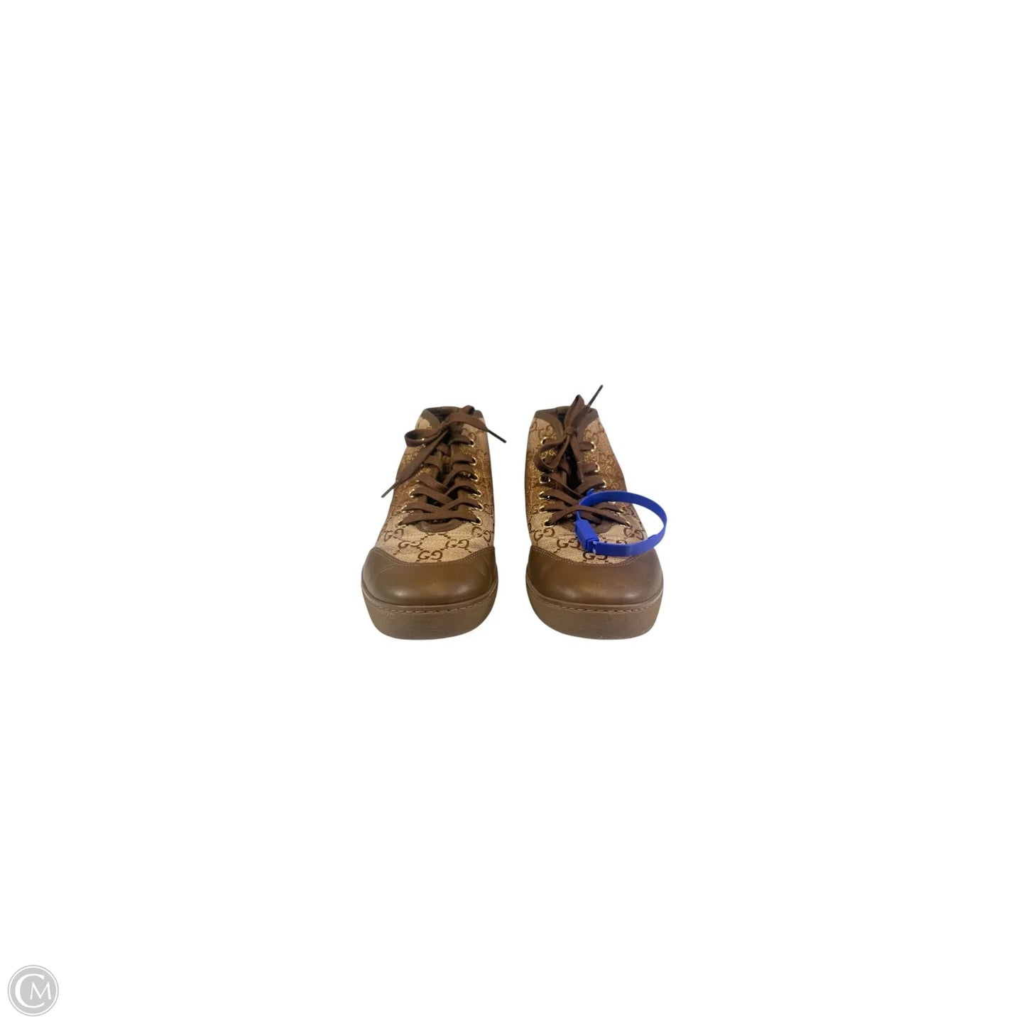 Shoes Luxury Designer By Gucci In Brown & Gold, Size: 7