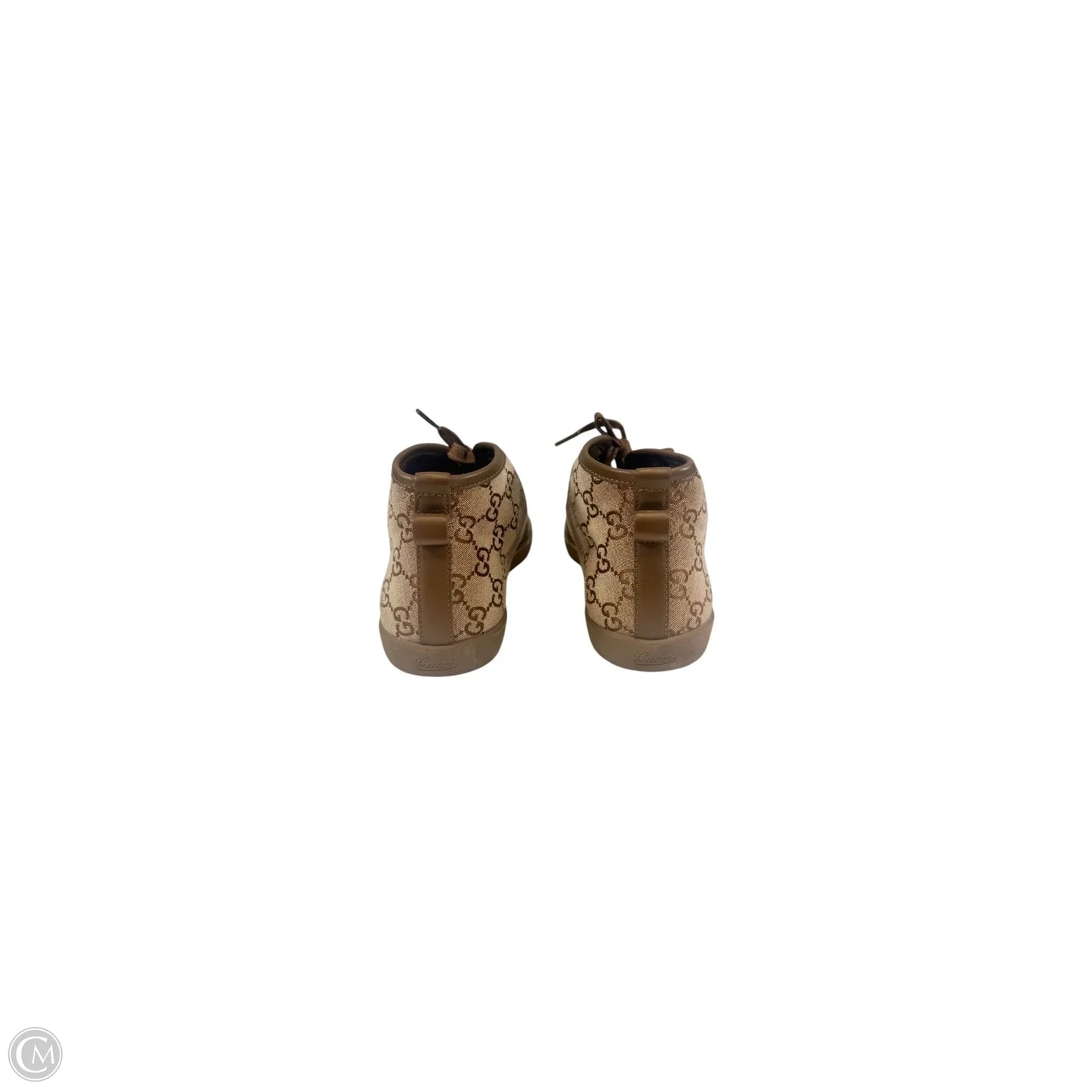 Shoes Luxury Designer By Gucci In Brown & Gold, Size: 7