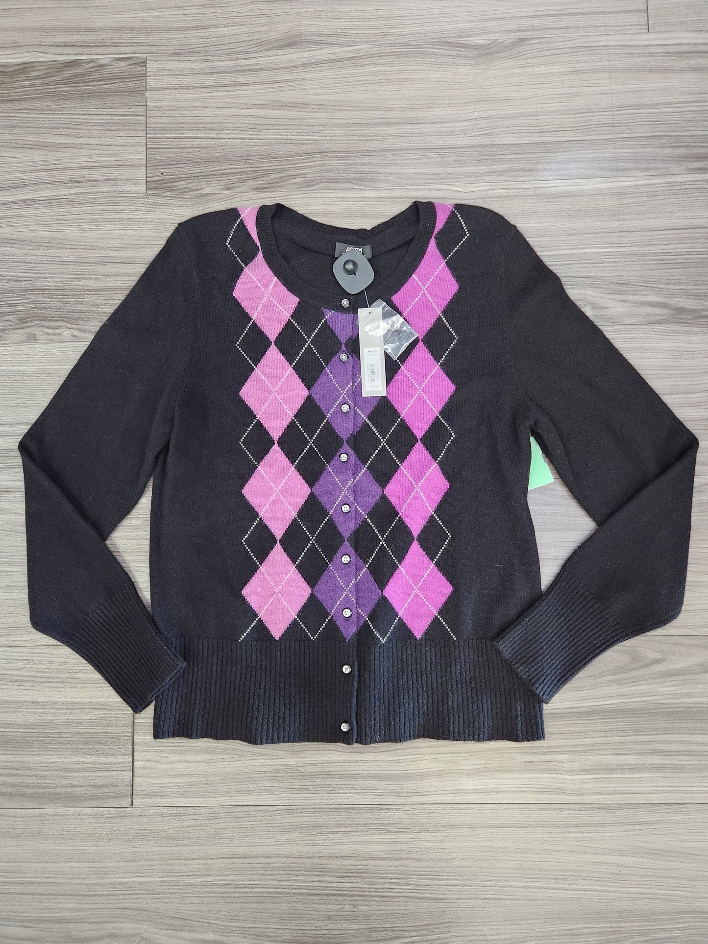 Sweater Cardigan Cashmere By Apt 9 In Black & Purple, Size: L