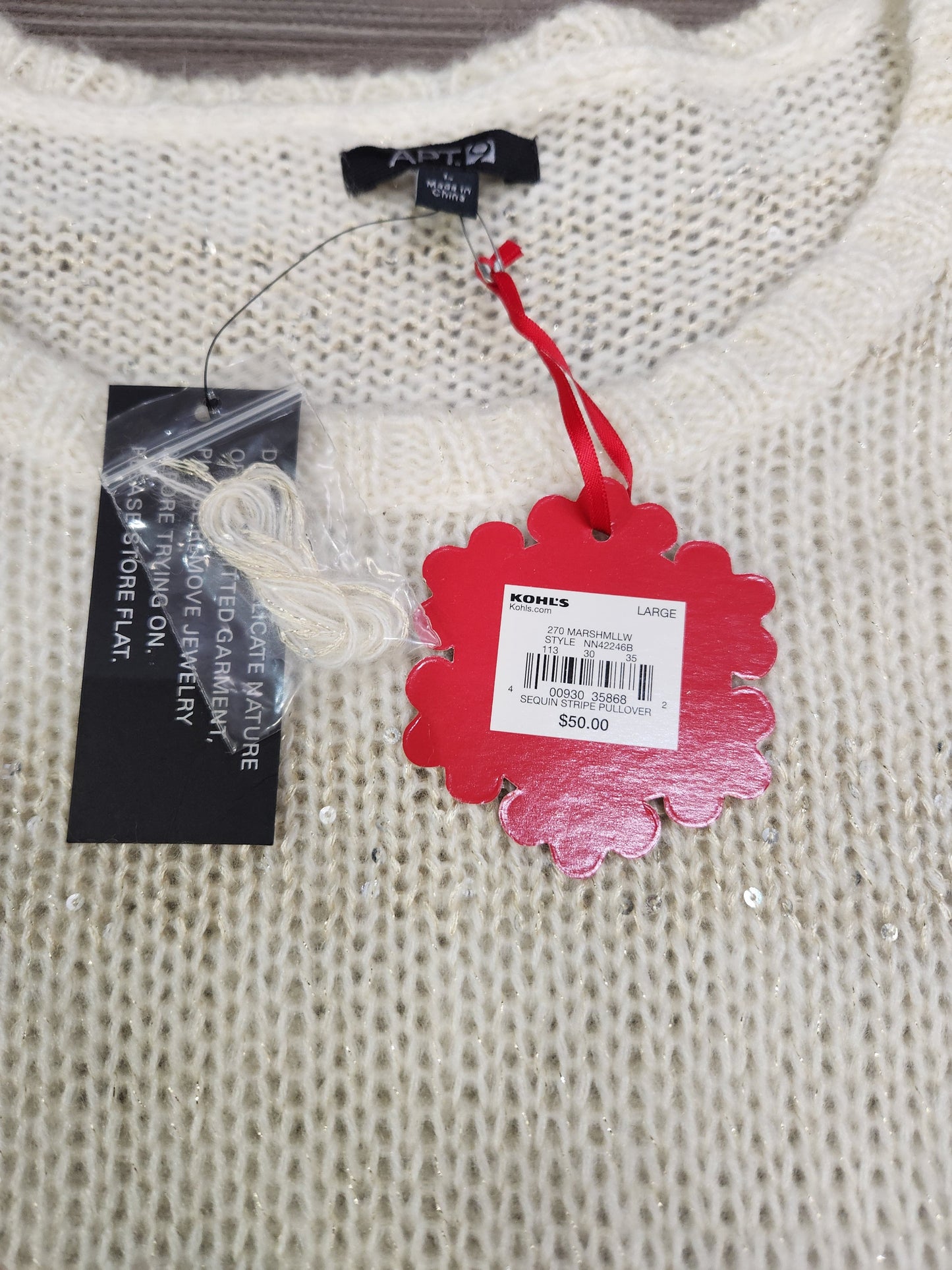 Sweater By Apt 9 In Cream, Size: L