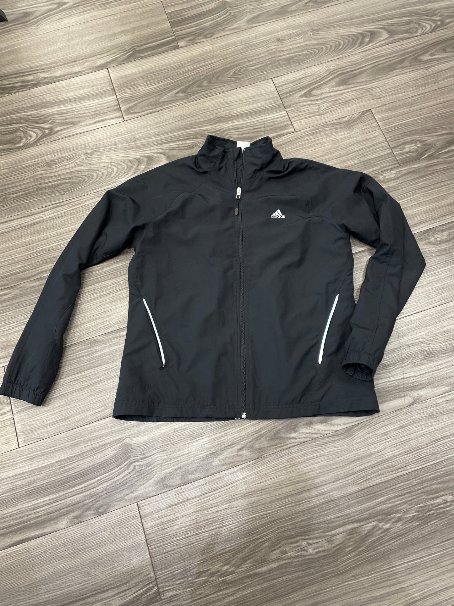 Athletic Jacket By Adidas In Black & White, Size: L