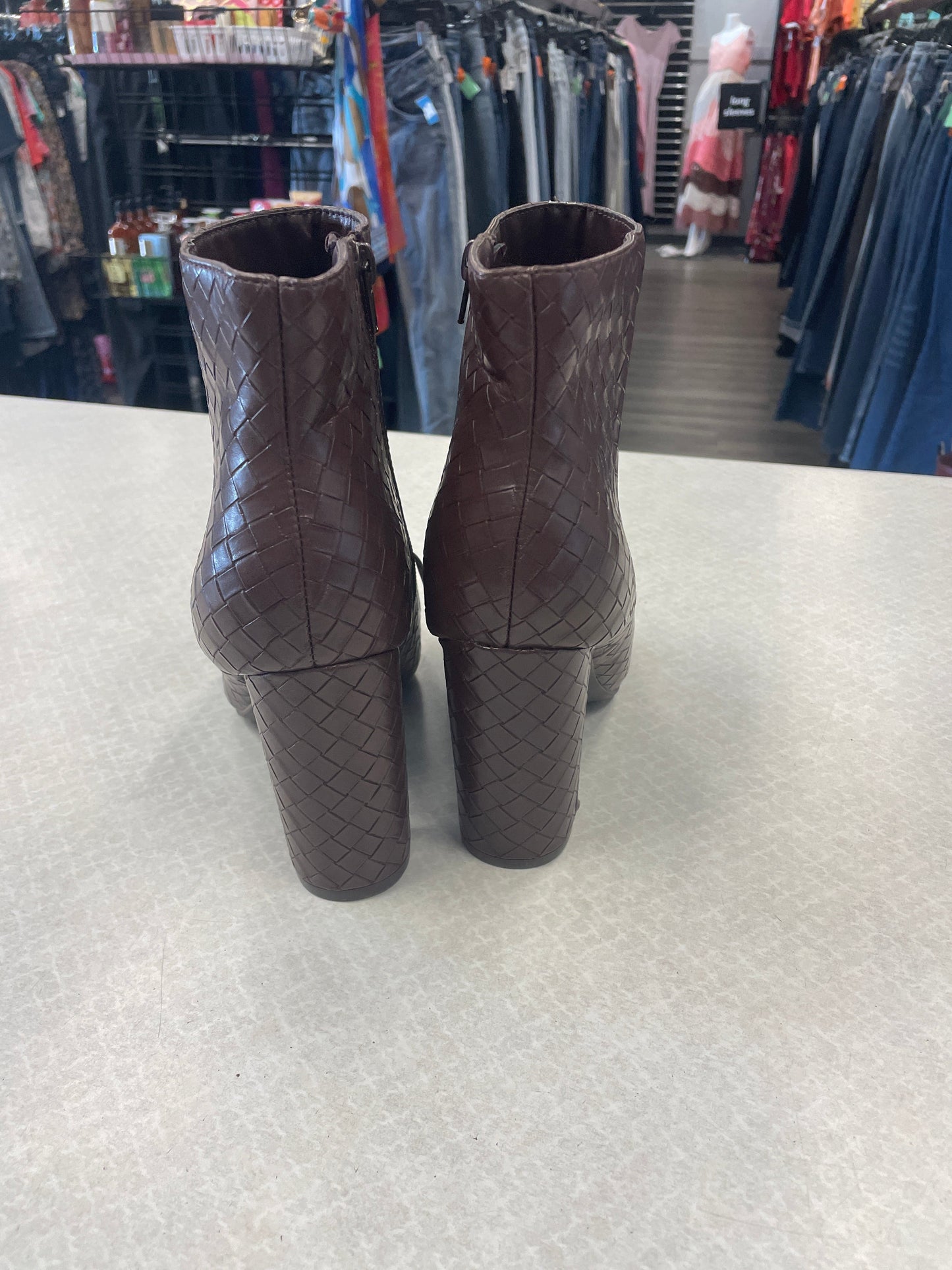 Brown Boots Ankle Heels Bamboo, Size 10