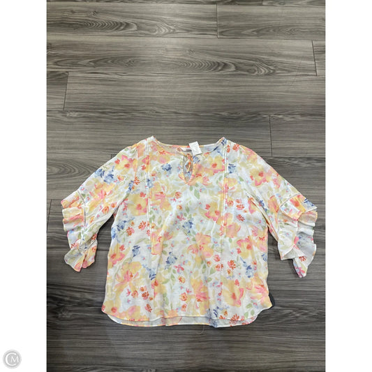 Top 3/4 Sleeve By Lc Lauren Conrad In Floral Print, Size: Xxl