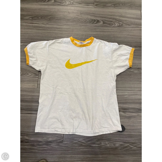 Top Short Sleeve By Nike In White & Yellow, Size: L